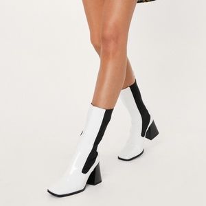 Bright White and Black Calf Height Chelsea Boots | Size 8